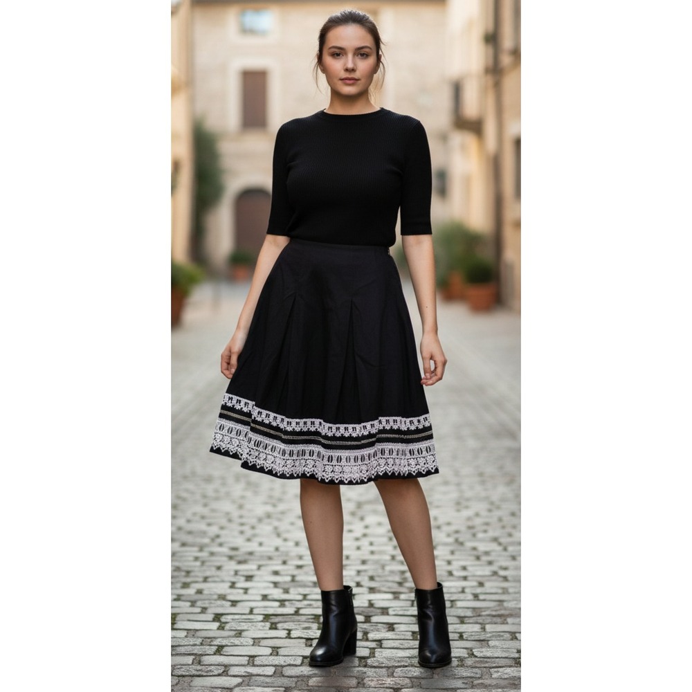 New York & Company A-line Skirt Women's 8 Black Cotton Lace Detail Side Zip‎